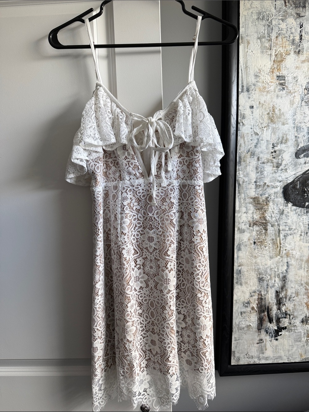 White Lace Slip Dress with Ruffle Bodice